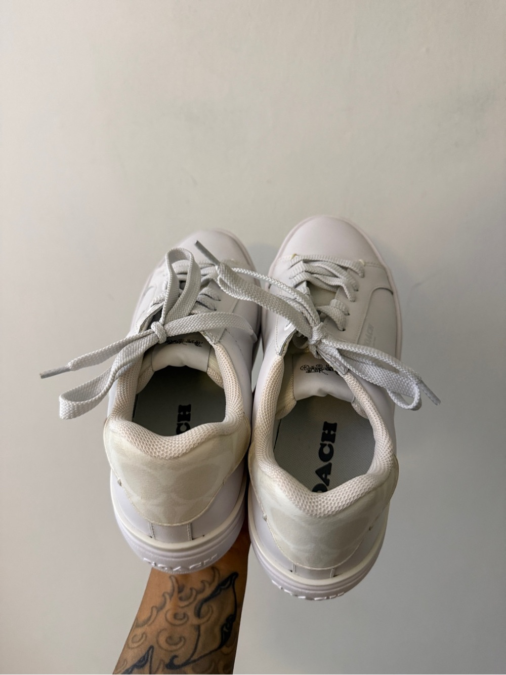 Coach White Leather Low-Top Sneakers with Cream Collar - Picture 3 of 11